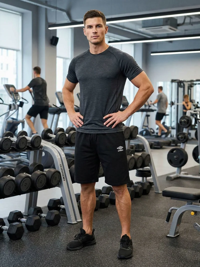 Bermuda sportivi da uomo in felpa di cotone con coulisse e logo - nero