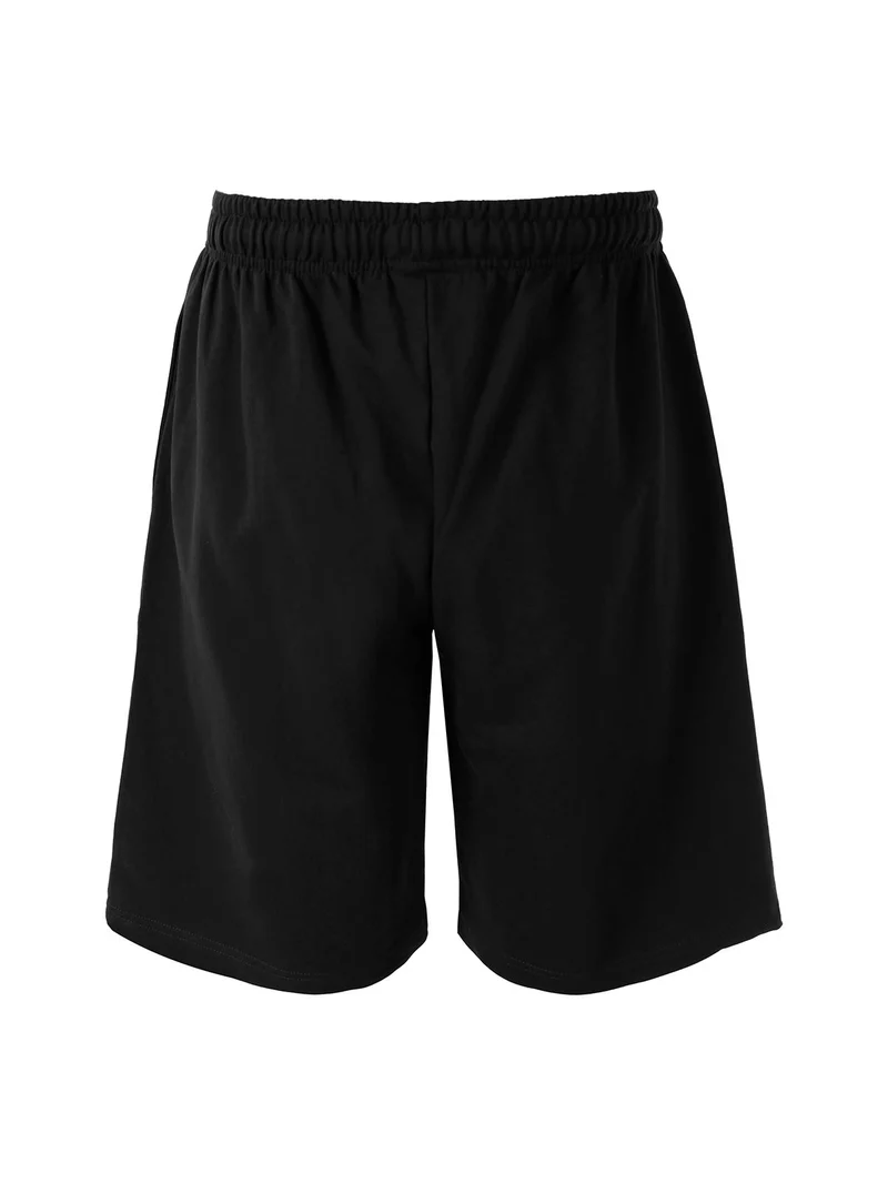 Bermuda sportivi da uomo in felpa di cotone con coulisse e logo - nero