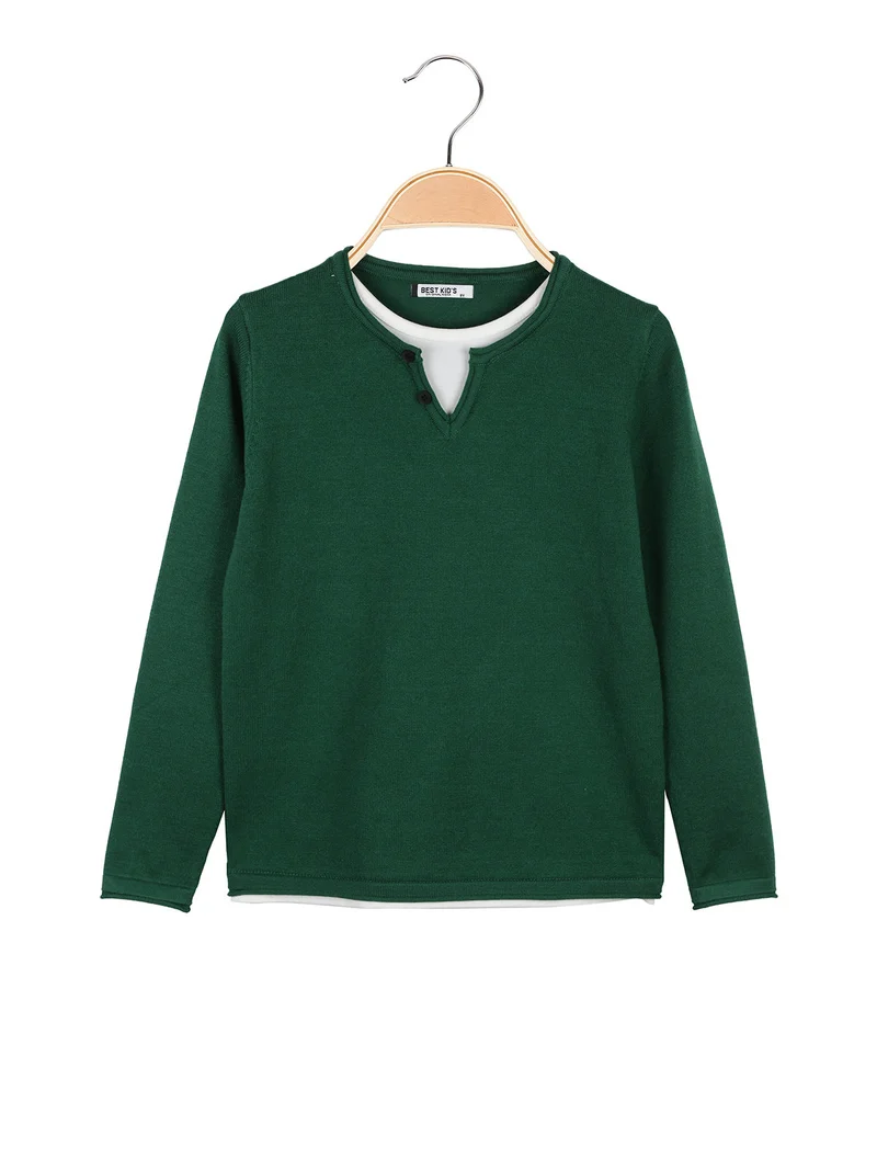 Pullover da bambino in maglia con doppio scollo - verde