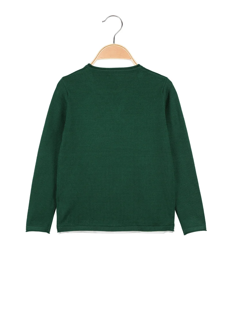 Pullover da bambino in maglia con doppio scollo - verde
