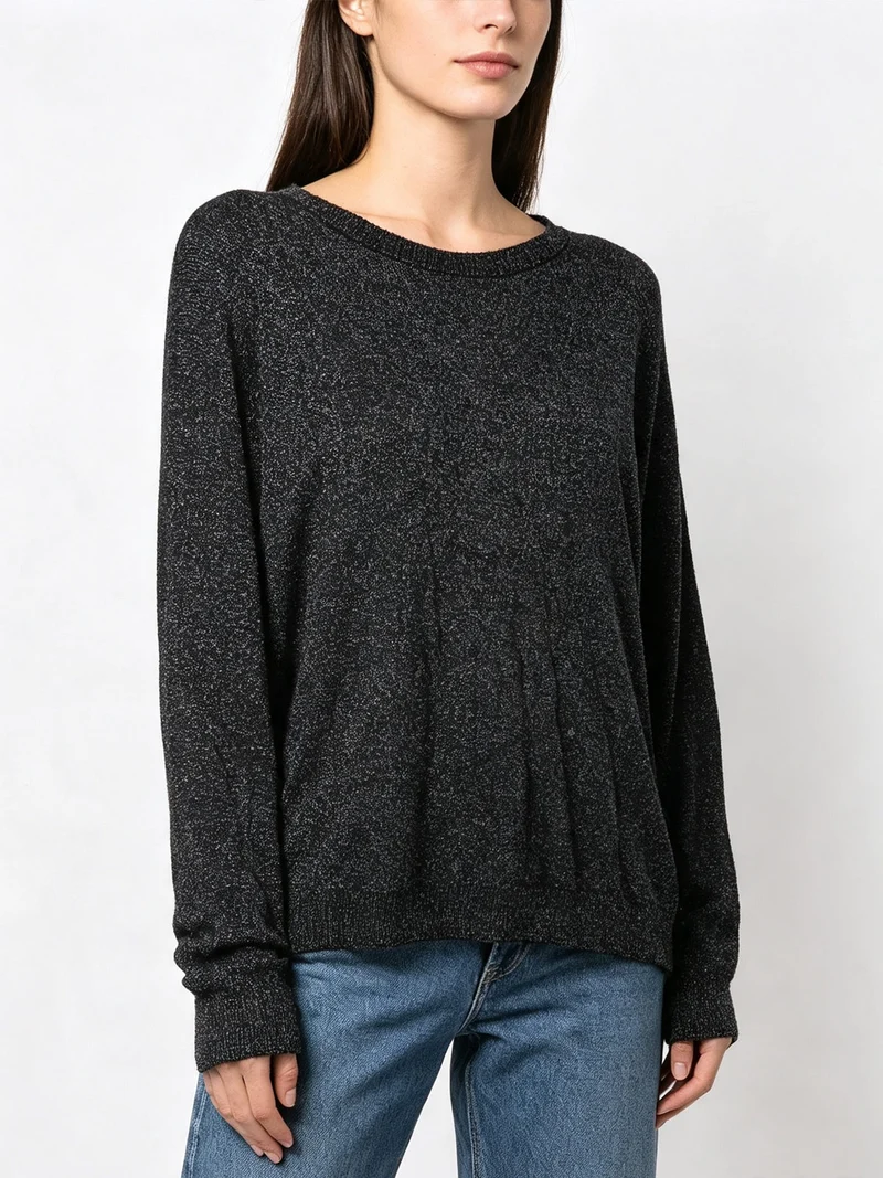 Maglia donna in lurex con maniche a pipistrello - nero