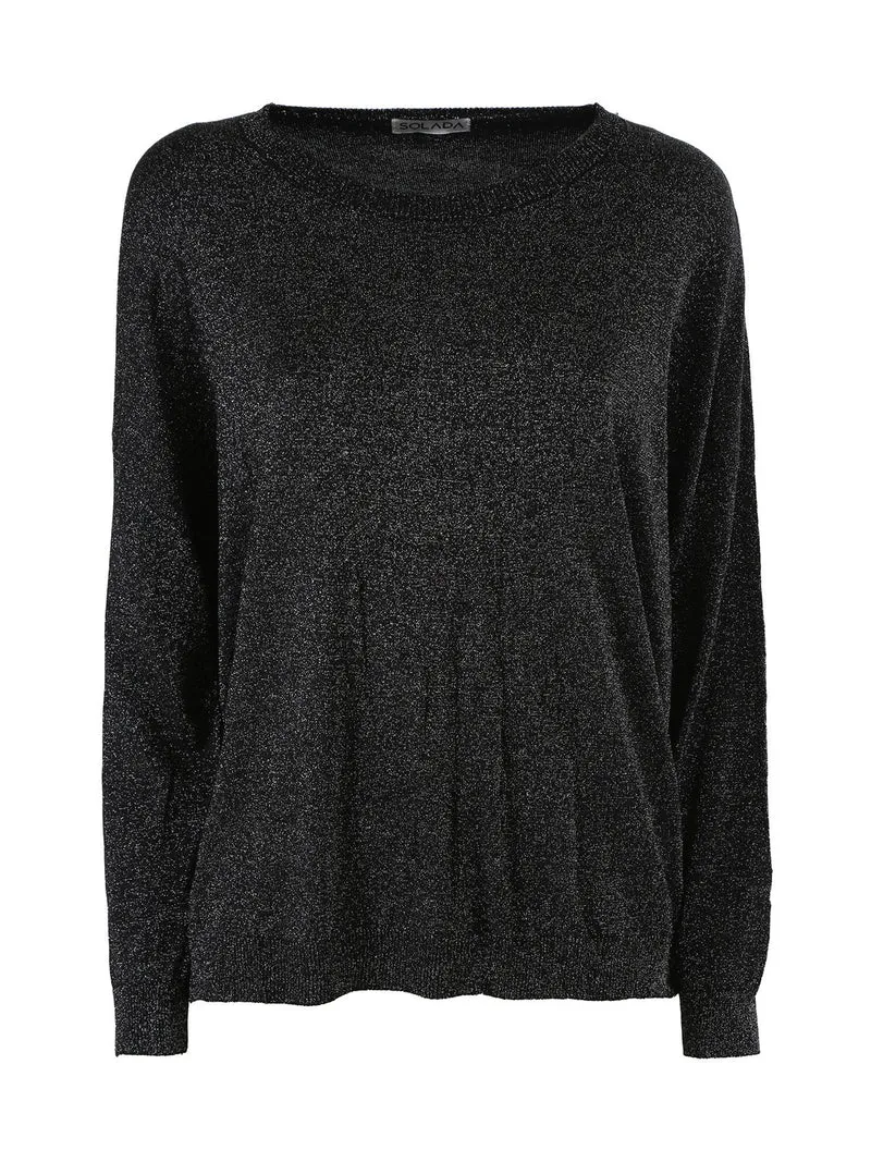 Maglia donna in lurex con maniche a pipistrello - nero