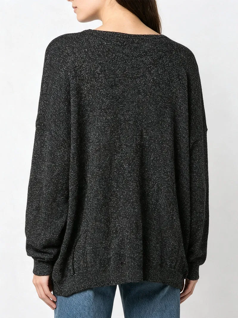 Maglia donna in lurex con maniche a pipistrello - nero
