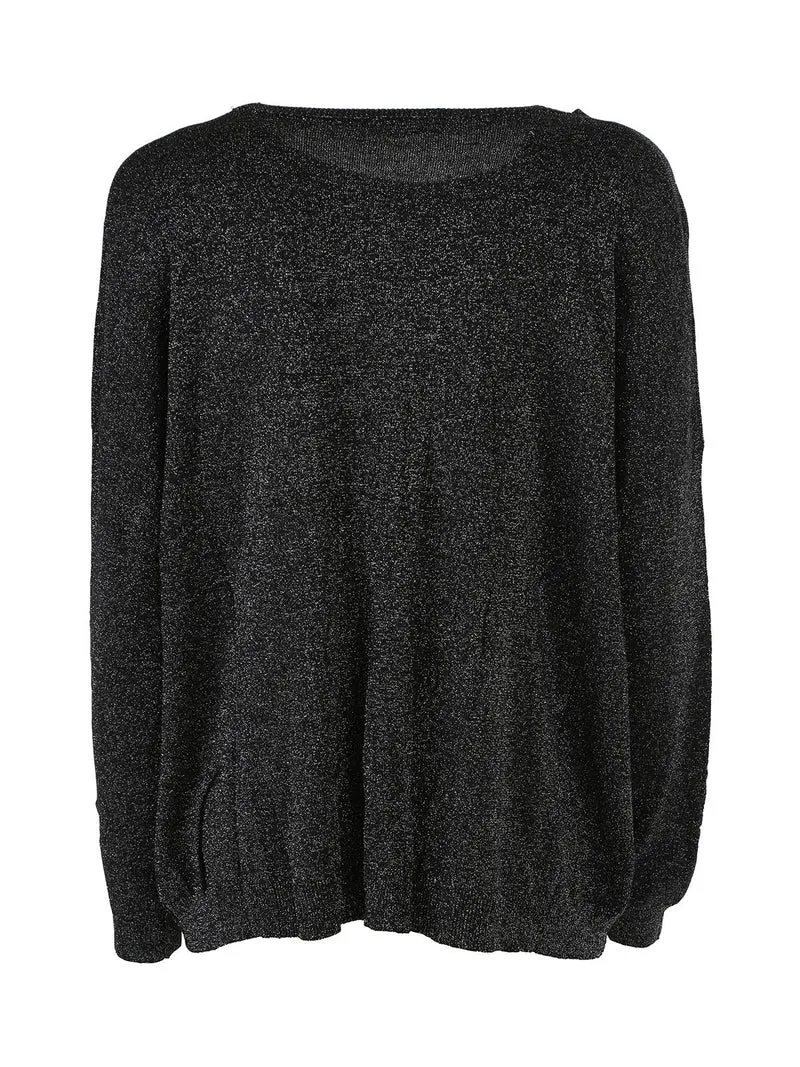 Maglia donna in lurex con maniche a pipistrello - nero
