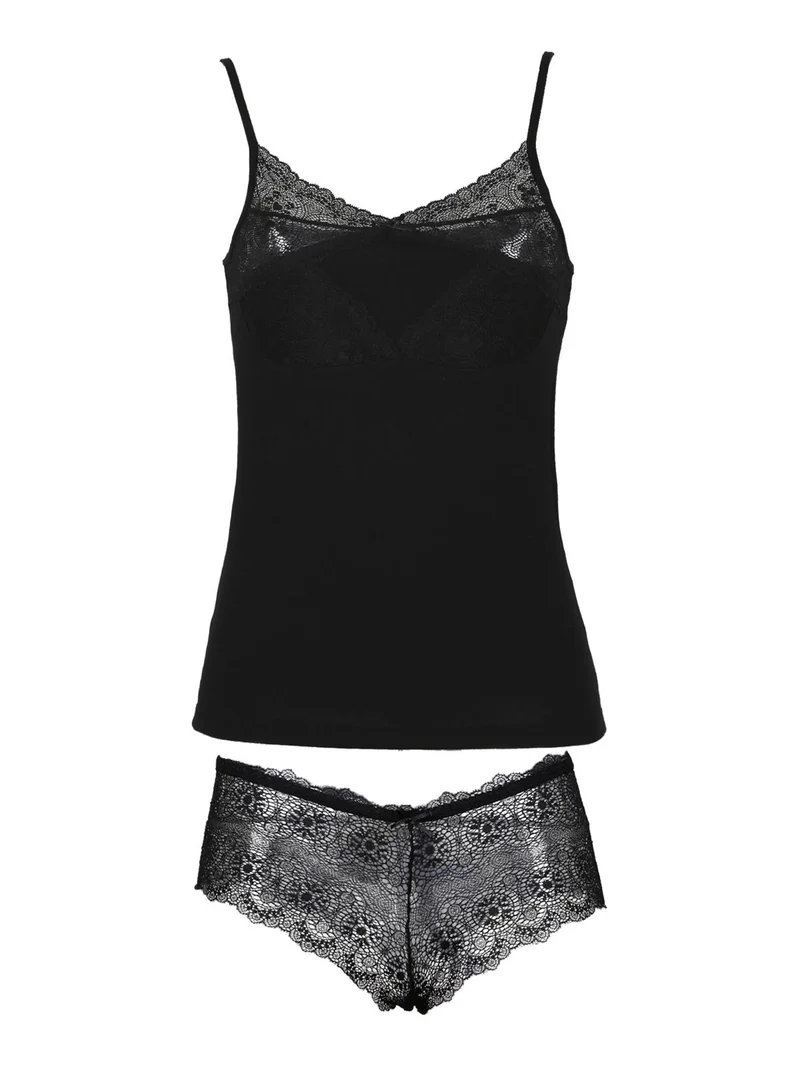 Coordinato intimo donna in pizzo - nero