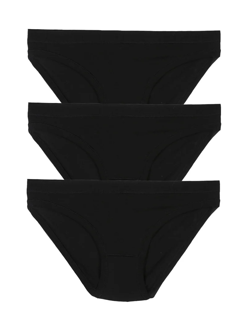 Confezione da 3 slip mini da donna in cotone bielastico - nero
