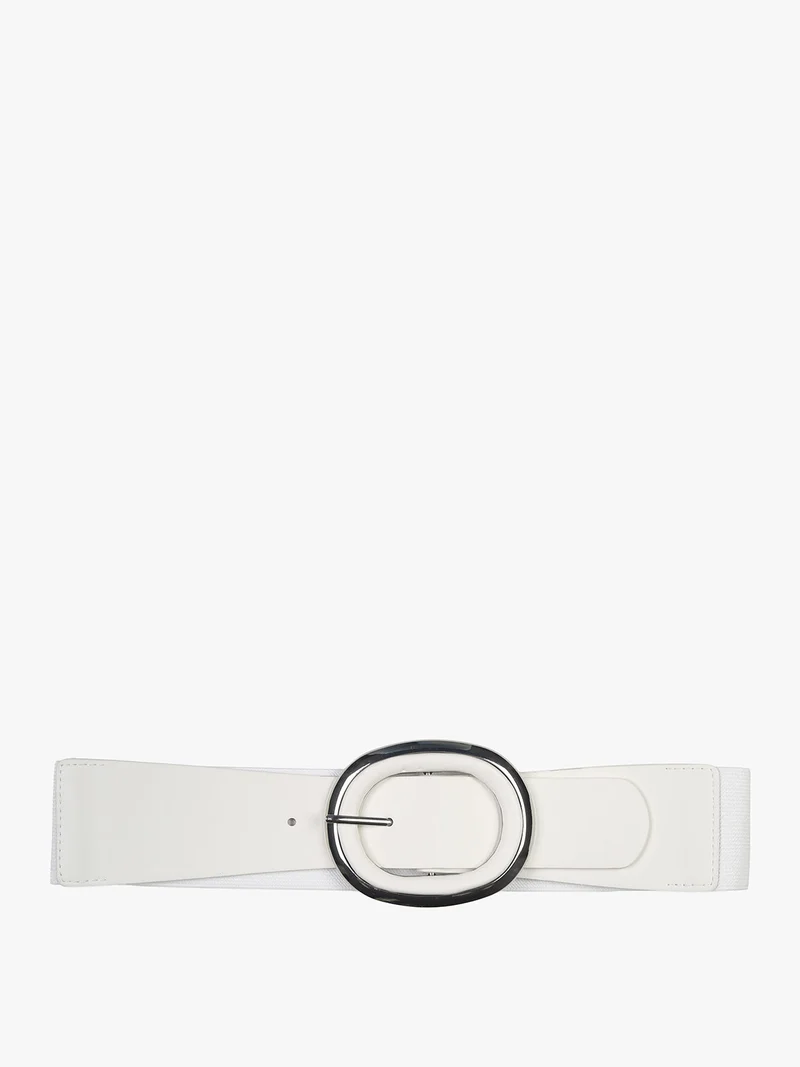 Cintura elastica da donna con fibbia ovale - bianco