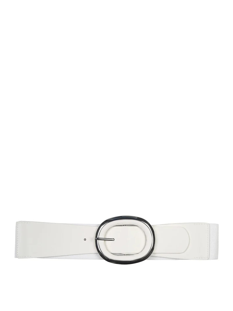 Cintura elastica da donna con fibbia ovale - bianco
