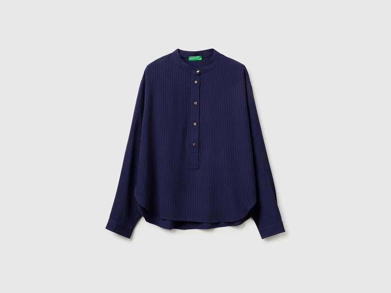 Gestreifte Bluse mit Stehkragen