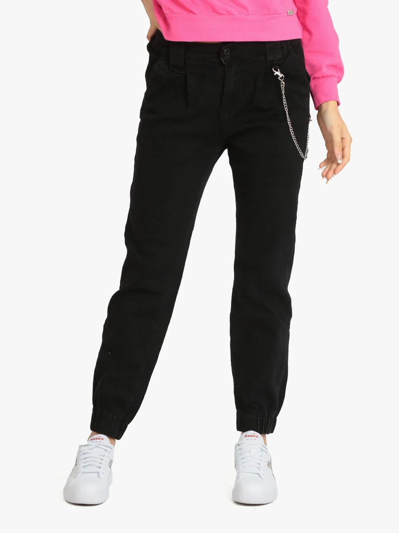 Jeans baggy da donna con catena - nero