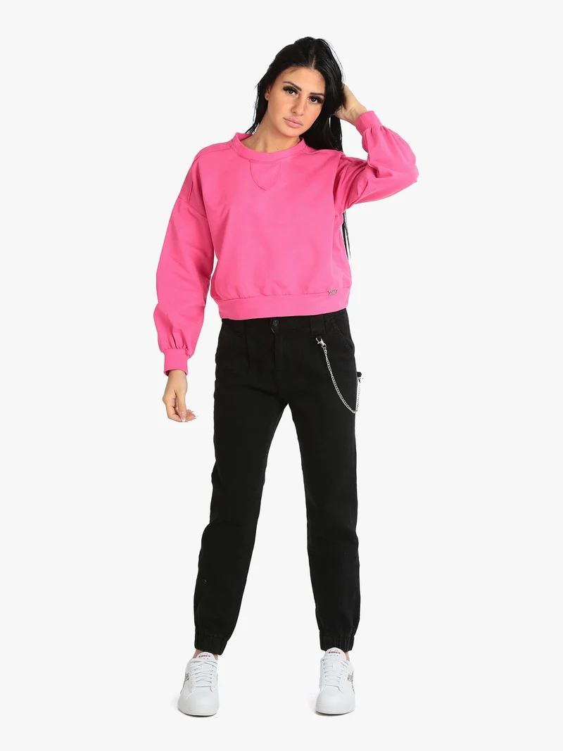 Jeans baggy da donna con catena - nero
