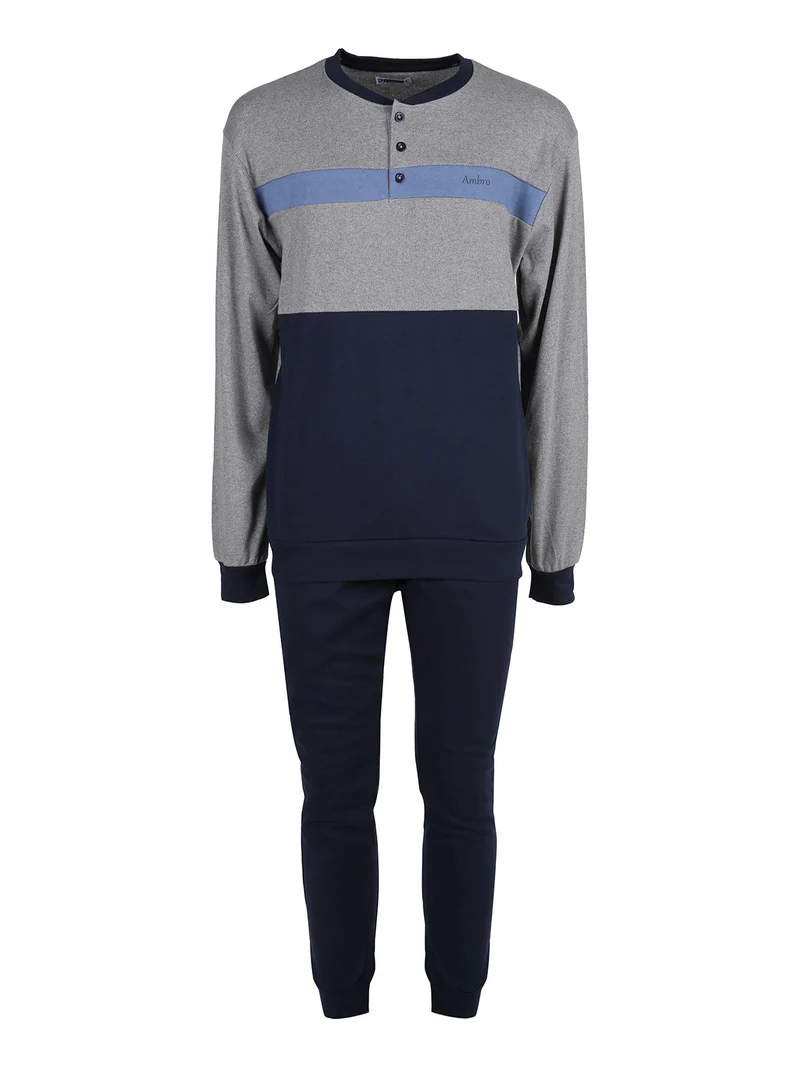Pigiama lungo da uomo in misto cotone interlock - grigio