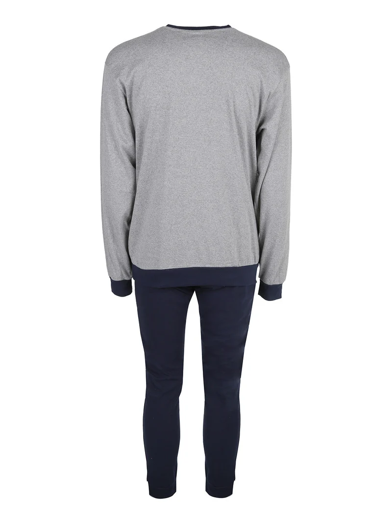 Pigiama lungo da uomo in misto cotone interlock - grigio
