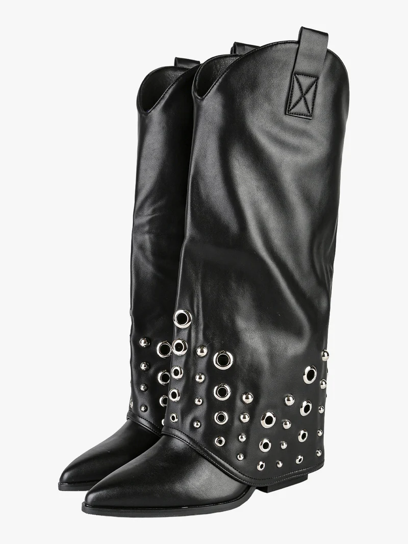 Stivali texani donna con borchie - nero
