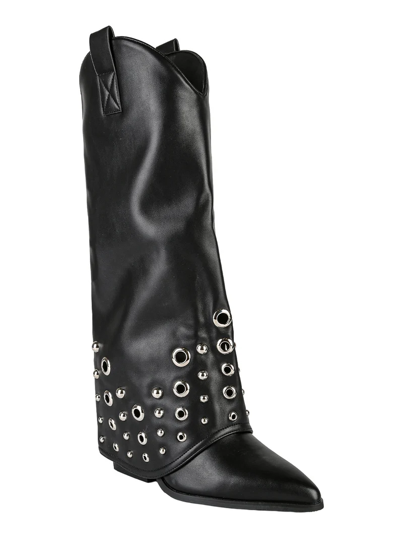 Stivali texani donna con borchie - nero