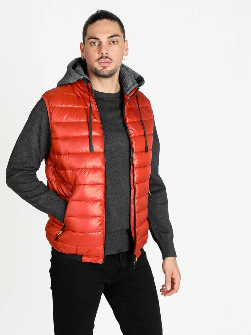 Giacca smanicata uomo con cappuccio - arancione