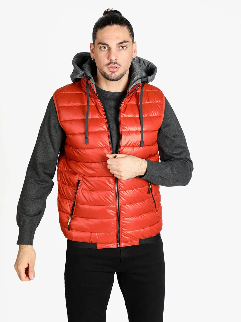 Giacca smanicata uomo con cappuccio - arancione
