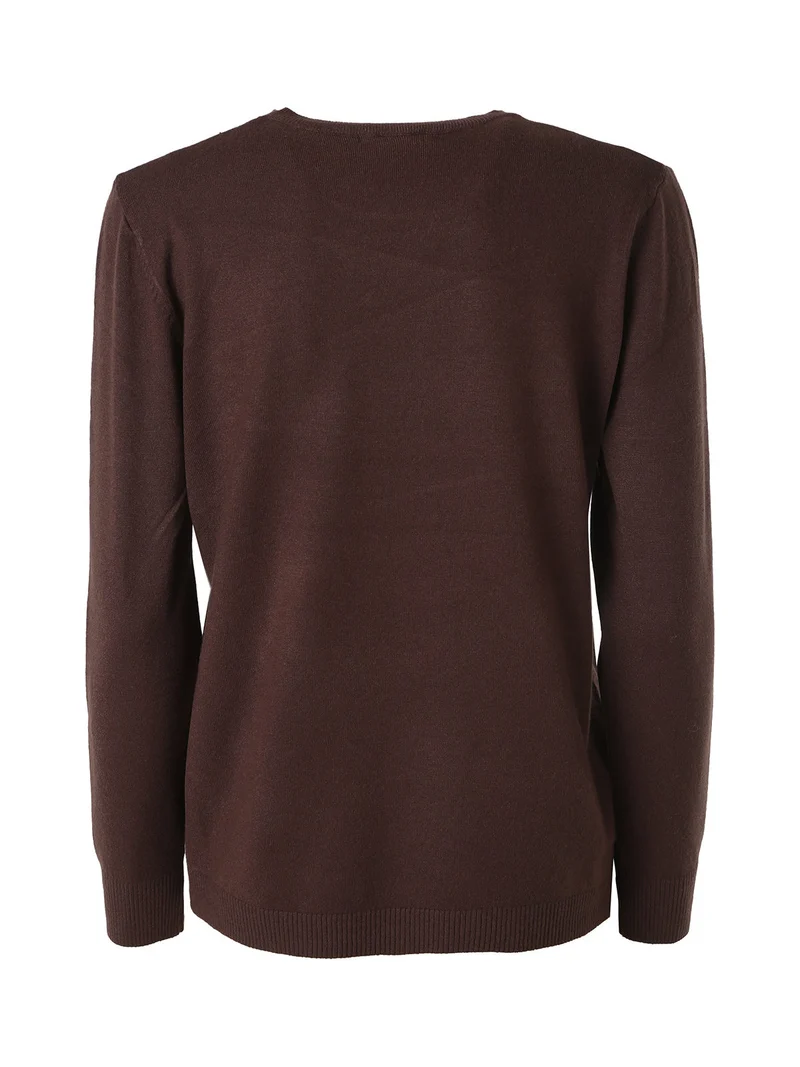 Pullover donna in maglia con scollo a V - moro