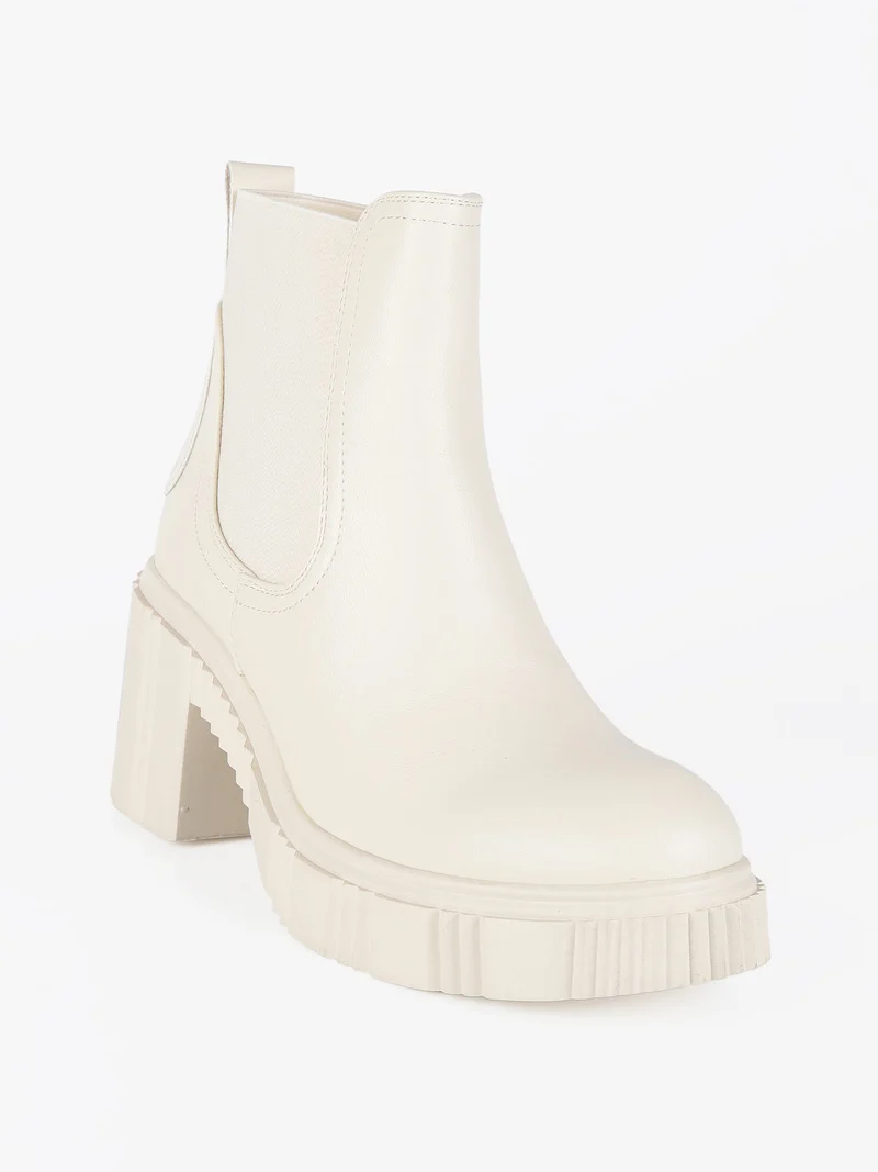 Stivaletti donna modello chelsea con tacco - panna