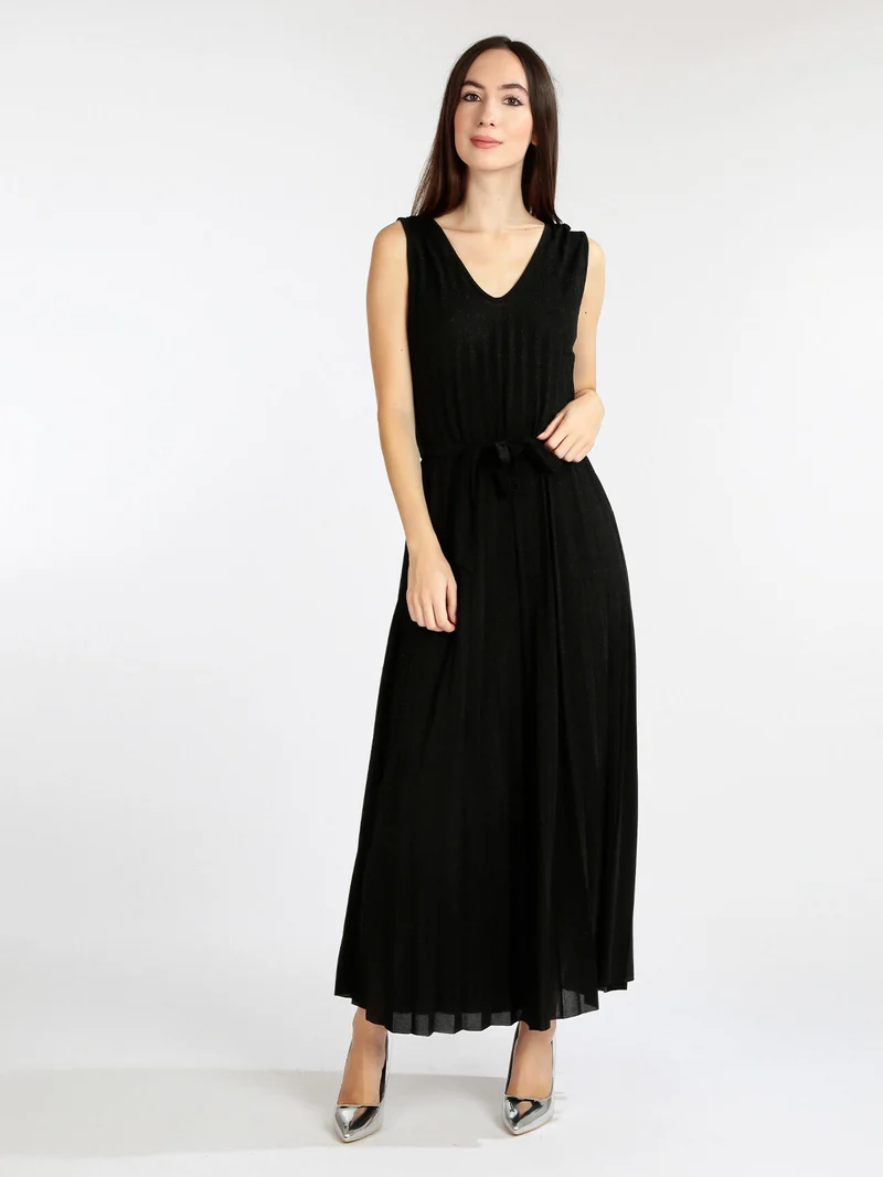 Abito lungo donna plissettato - nero