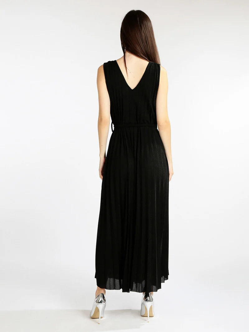 Abito lungo donna plissettato - nero