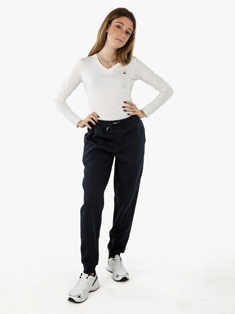 Pantaloni sportivi da donna felpati con coulisse - blu scuro