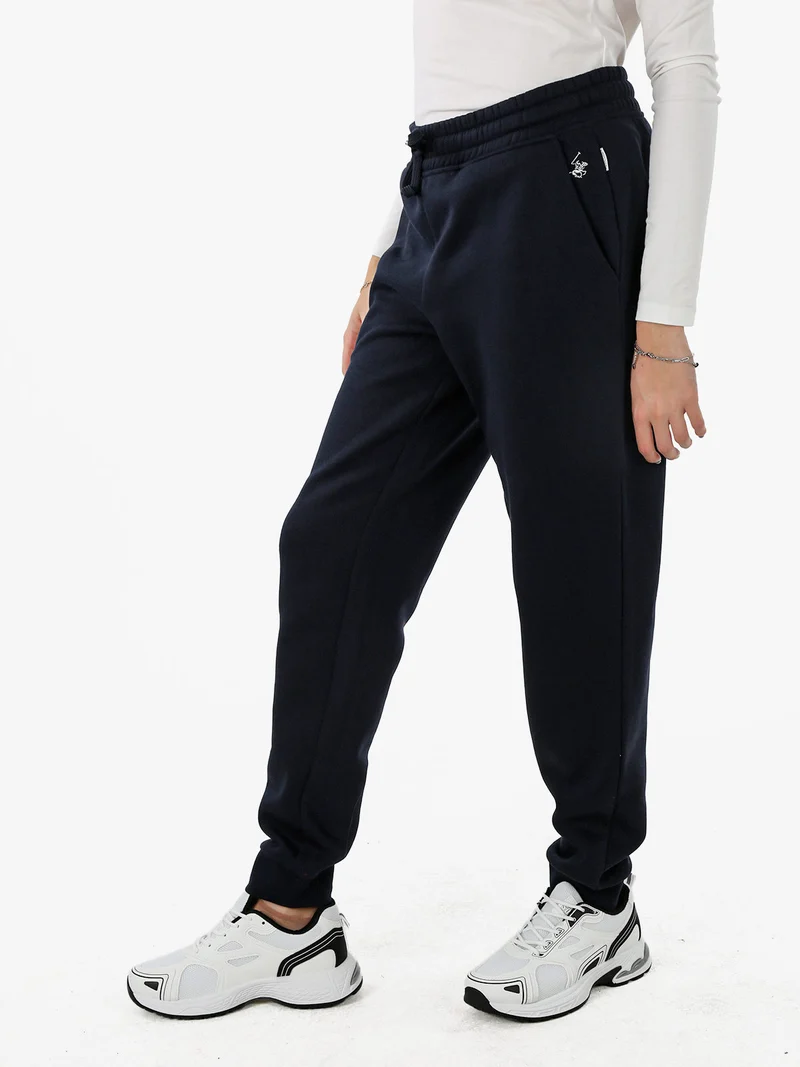 Pantaloni sportivi da donna felpati con coulisse - blu scuro