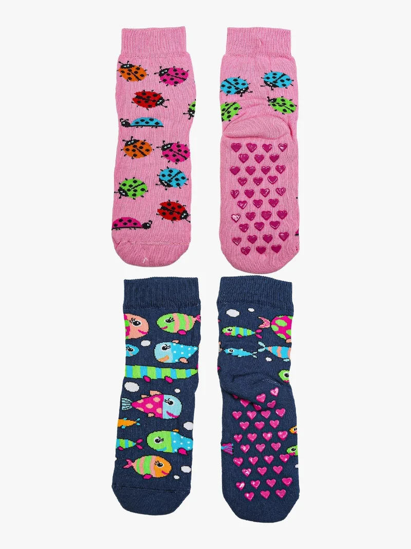 Confezione da 2 paia di calze antiscivolo da bambina - rosa