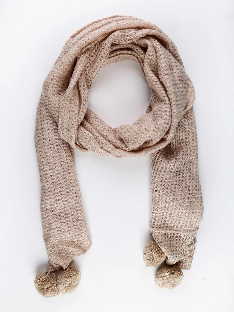 Sciarpa con pompon - beige