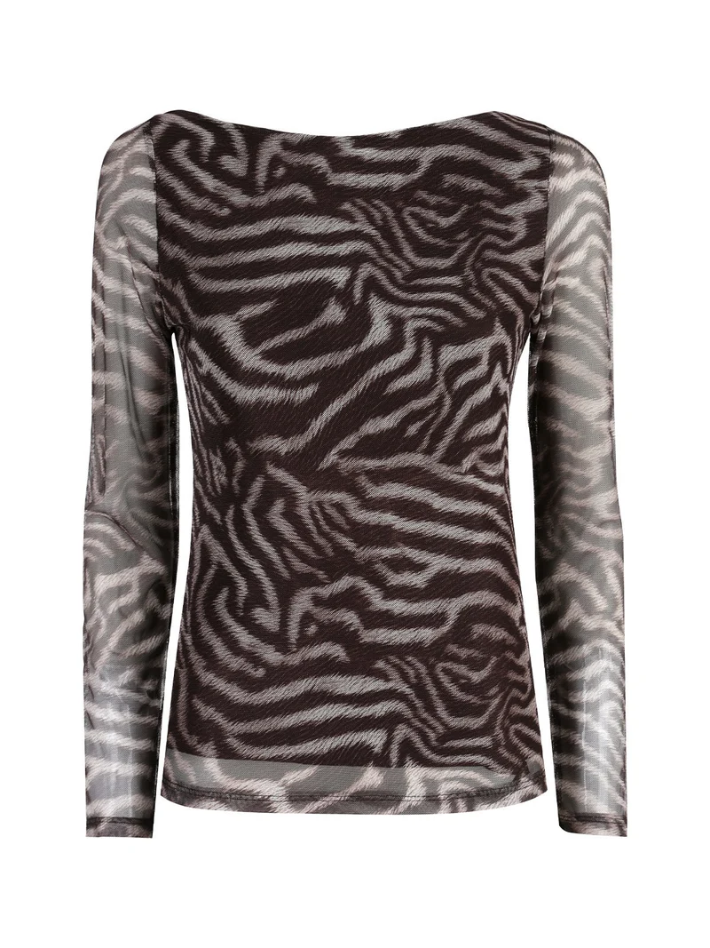 Maglia donna con stampe e maniche velate - moro