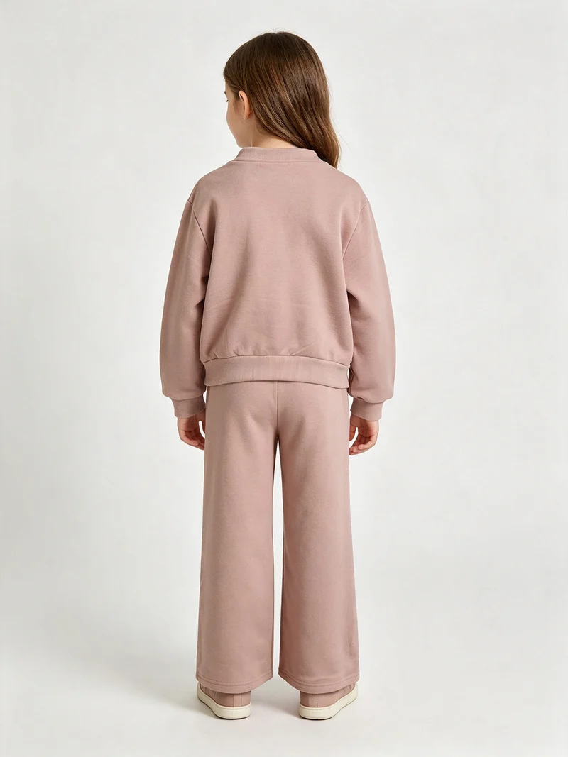 Completo da bambina 2 pezzi con felpa girocollo e pantaloni a gamba larga - rosa
