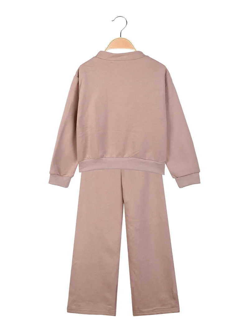 Completo da bambina 2 pezzi con felpa girocollo e pantaloni a gamba larga - rosa