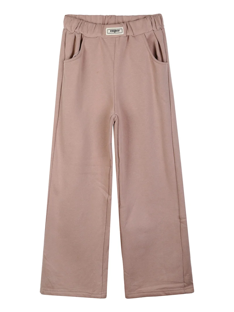 Completo da bambina 2 pezzi con felpa girocollo e pantaloni a gamba larga - rosa