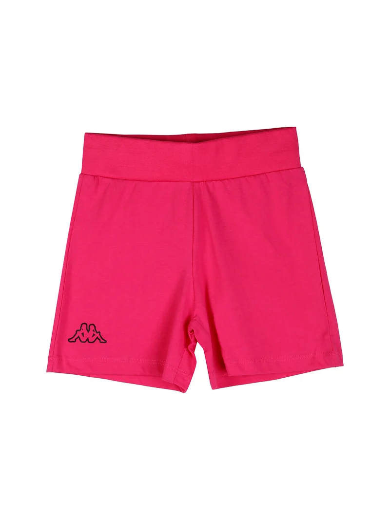Completo corto da bambina in cotone con t-shirt mimetica e shorts - fucsia