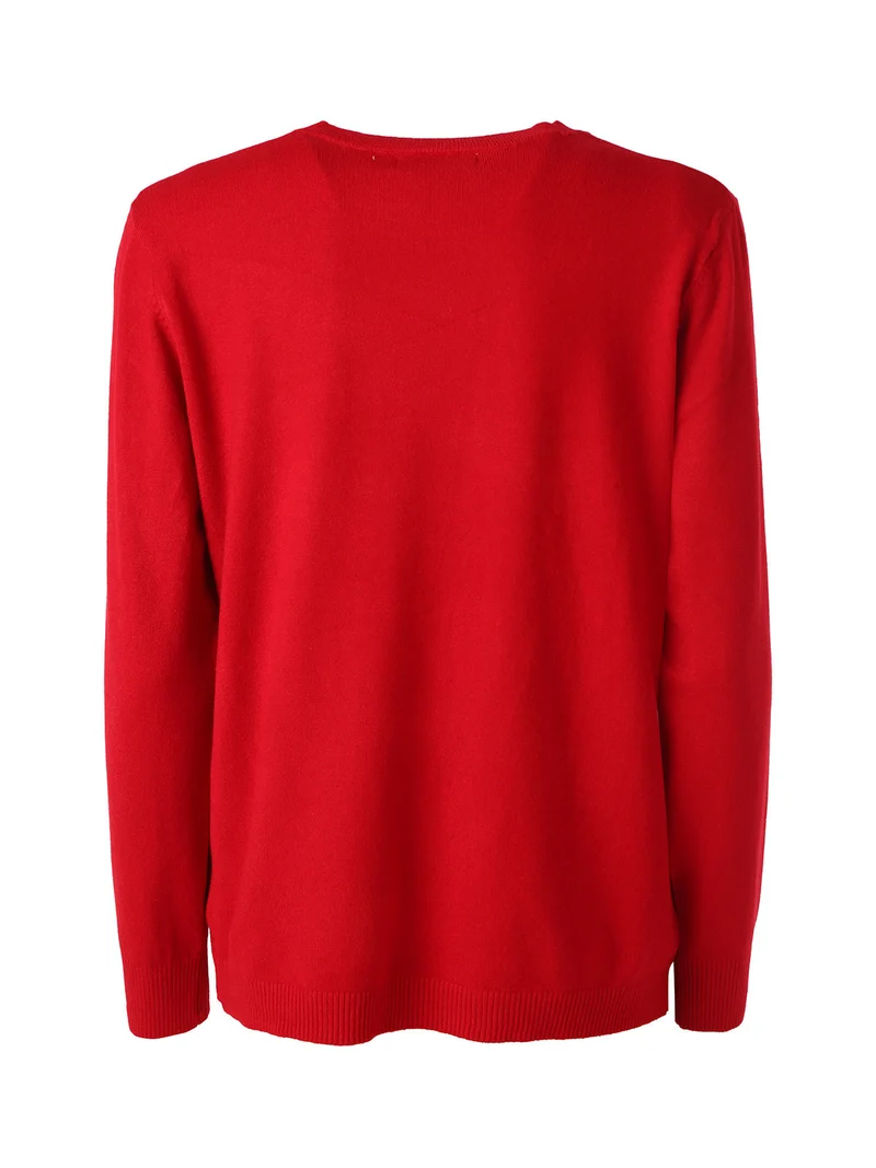 Pullover donna in maglia con scollo a V - rosso