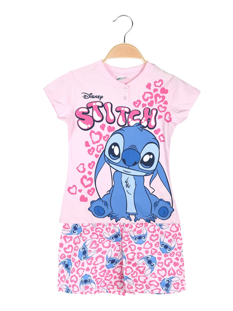 Stitch pigiama corto da bambina in cotone - rosa