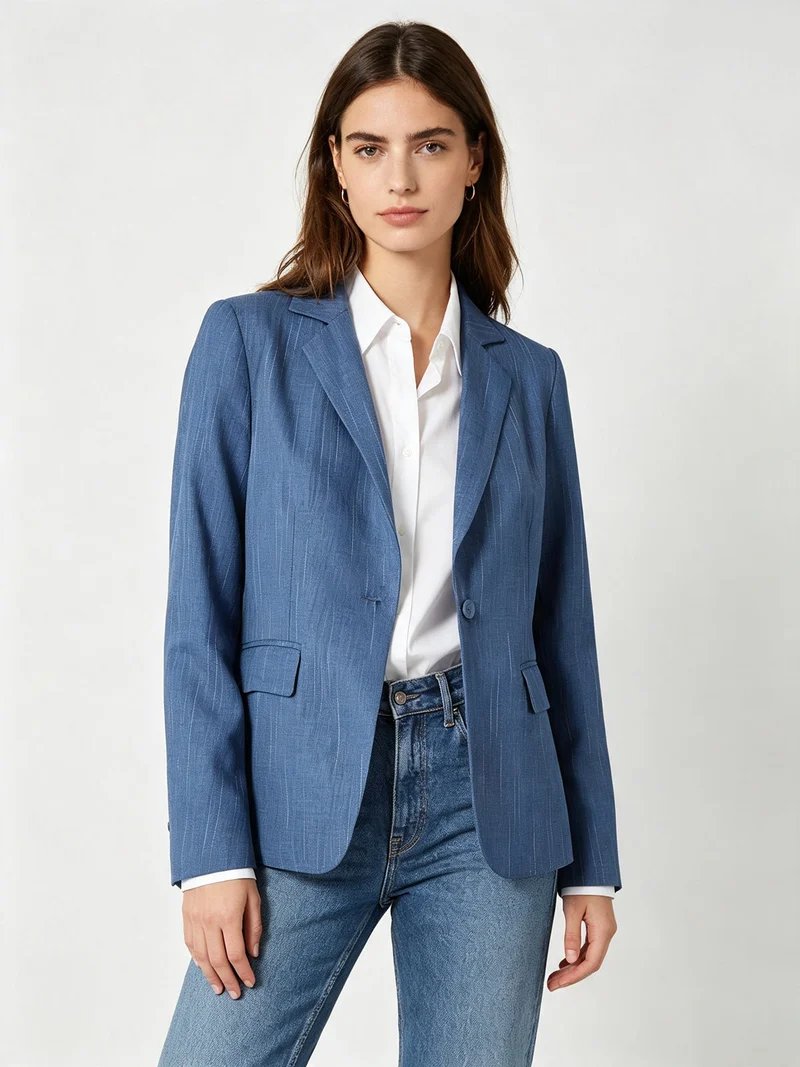 Blazer donna in misto lino e viscosa - blu