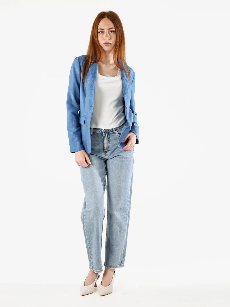 Blazer donna in misto lino e viscosa - blu