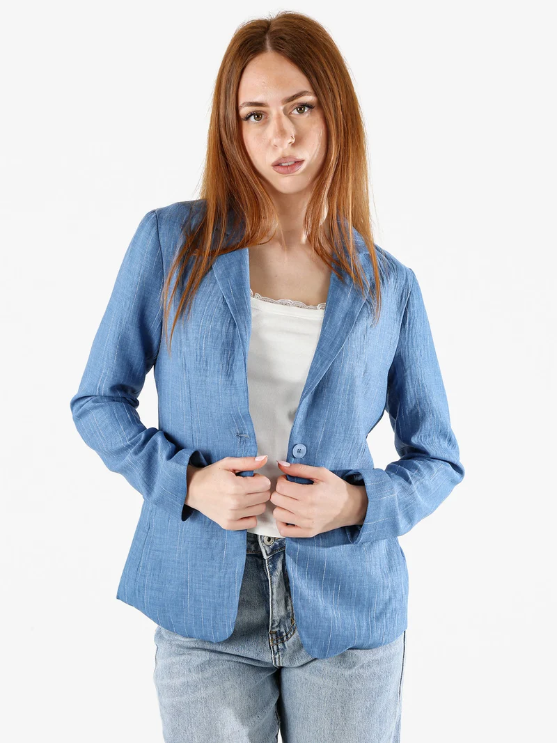 Blazer donna in misto lino e viscosa - blu