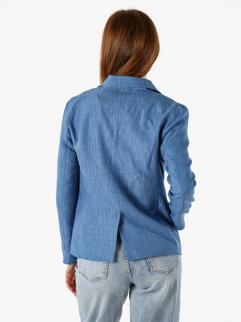 Blazer donna in misto lino e viscosa - blu