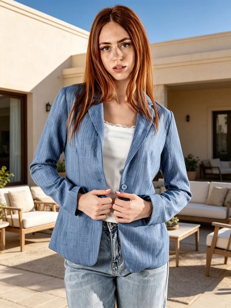 Blazer donna in misto lino e viscosa - blu