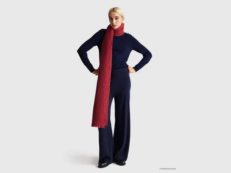 Dunkelblauer Rollkragenpullover aus reiner Merinowolle
