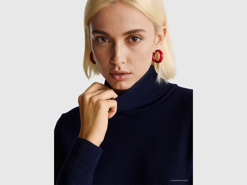 Dunkelblauer Rollkragenpullover aus reiner Merinowolle
