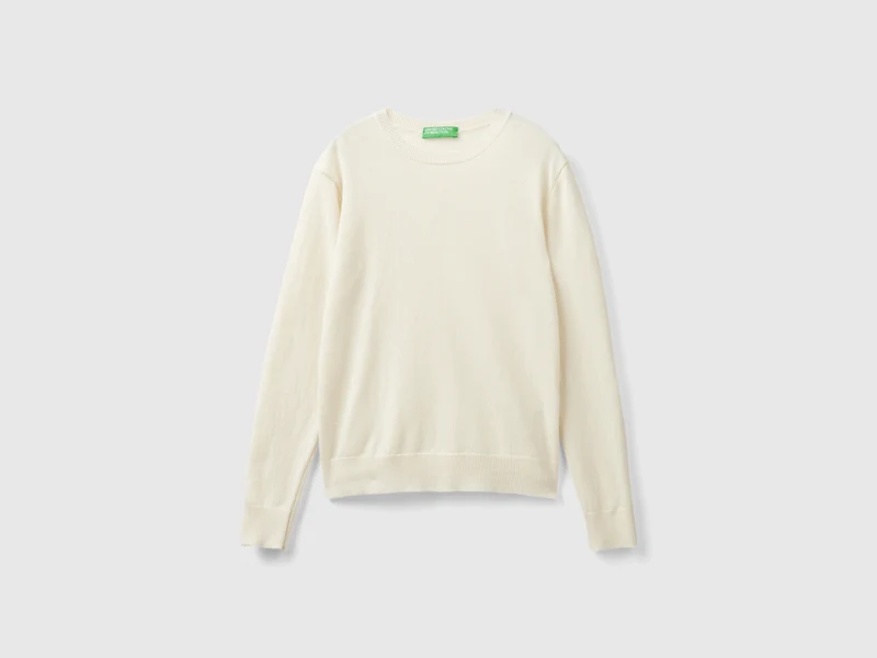 Cremefarbener Pullover mit Rundhalsausschnitt aus reiner Merinowolle