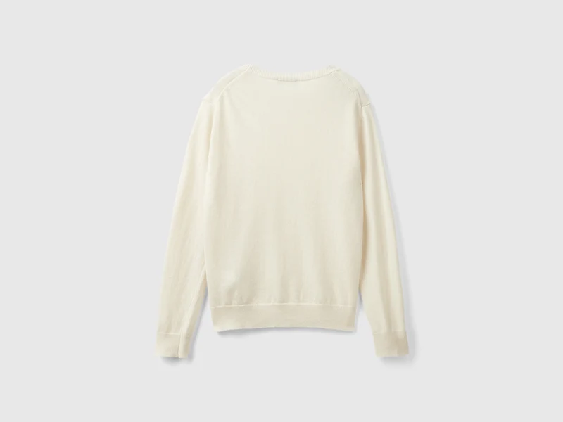 Cremefarbener Pullover mit Rundhalsausschnitt aus reiner Merinowolle