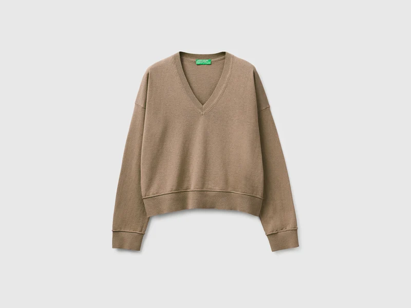 Pullover mit V-Ausschnitt aus Baumwolle und Wolle
