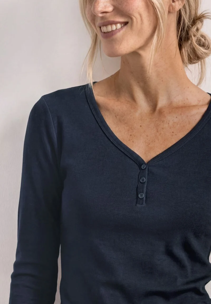 3/4-Arm Shirt mit Knopfdetail