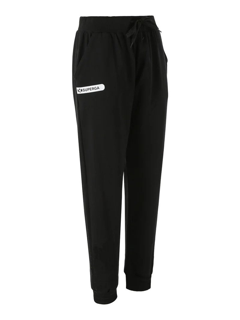 Pantaloni tuta da donna in felpa con coulisse e polsini - nero