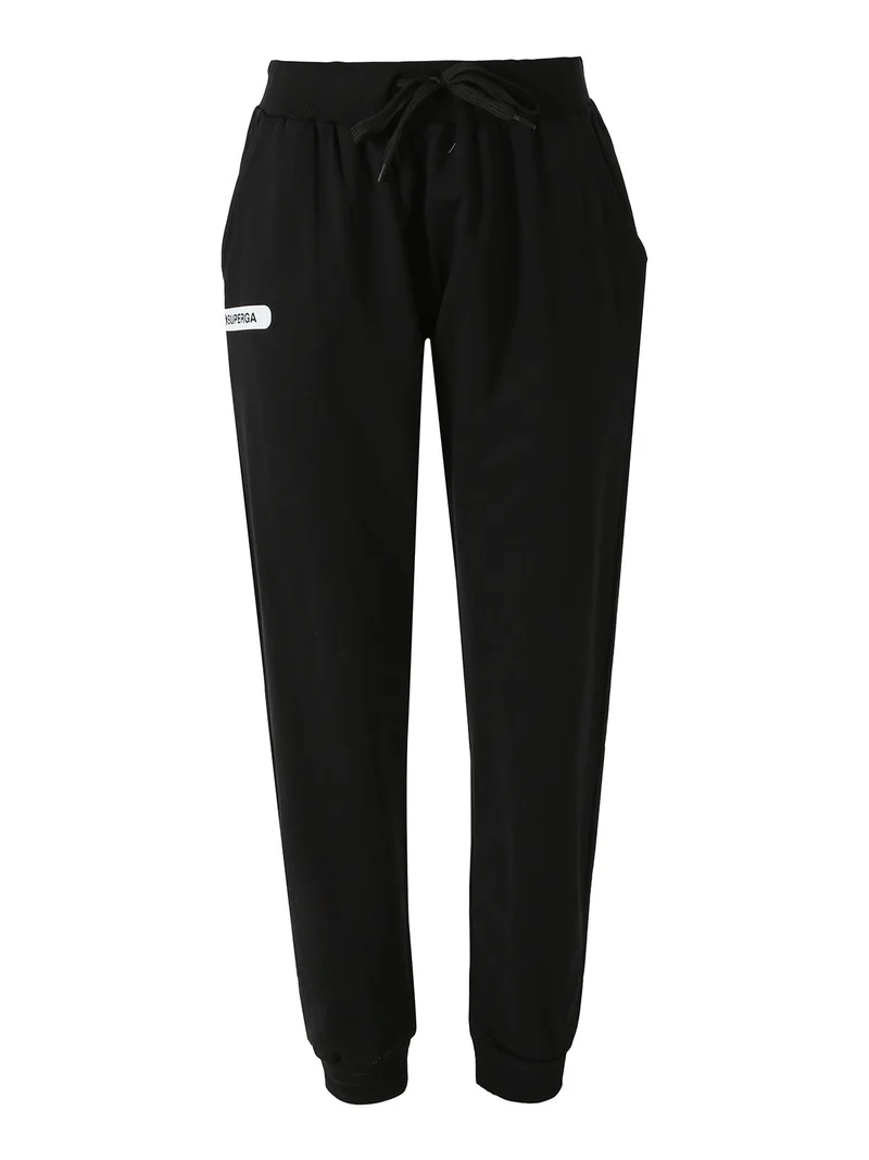 Pantaloni tuta da donna in felpa con coulisse e polsini - nero