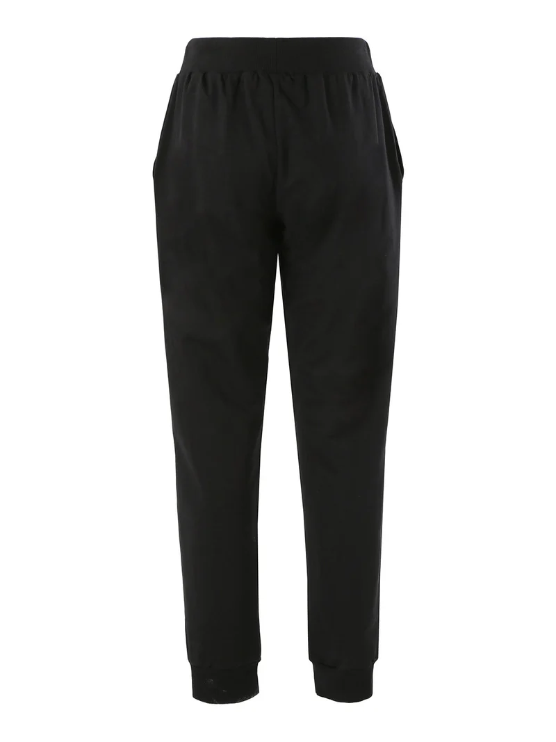 Pantaloni tuta da donna in felpa con coulisse e polsini - nero